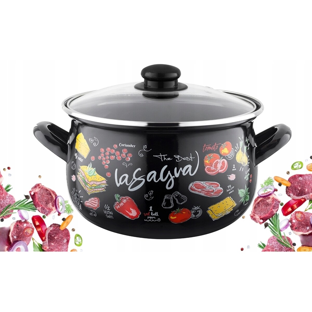 GARNEK EMALIOWANY pleszew 22 cm 5,3 L kuchenny do gotowania zupa czarny