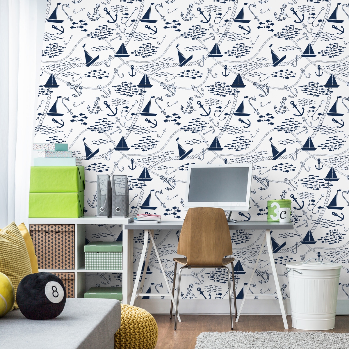Tapeta dla Dzieci Łódki Żaglówki Kotwice