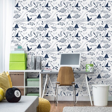 Tapeta dla Dzieci Łódki Żaglówki Kotwice