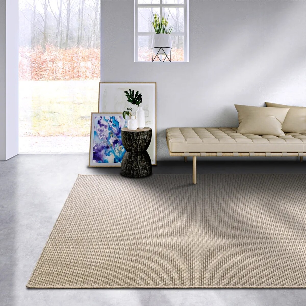 Dywan wełniany pętelkowy 160x230cm, ręcznie tkany beżowy jednokolorowy