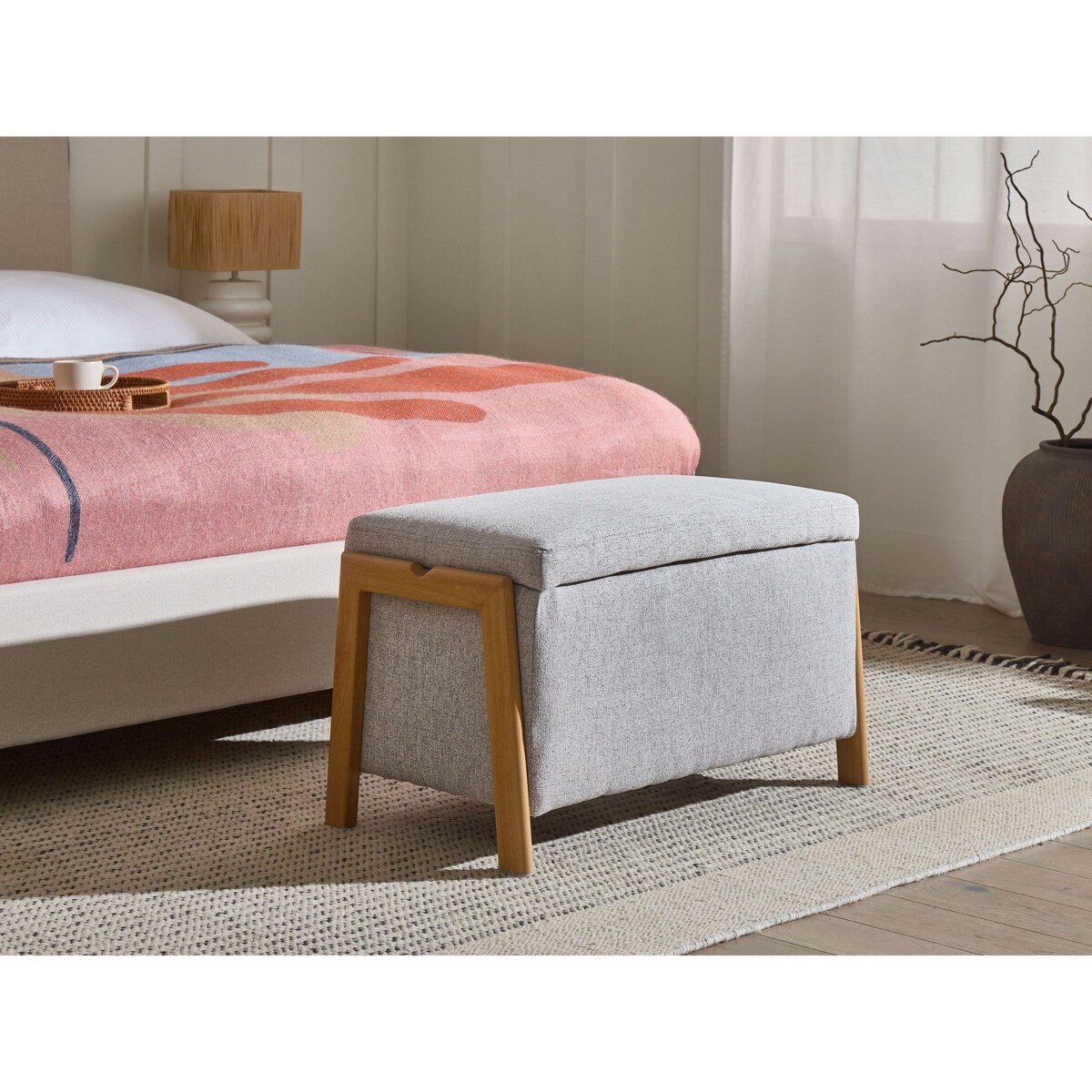 Komplet wypoczynkowy dla 3 osób EDLAND Jasnoszary z ławką