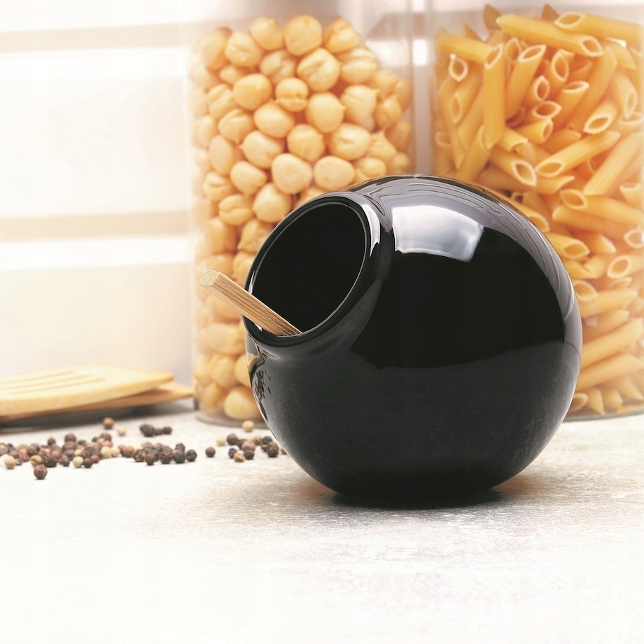 Pojemnik kuchenny z drewnianą łyżeczką na sól przyprawy herbatę ceramika