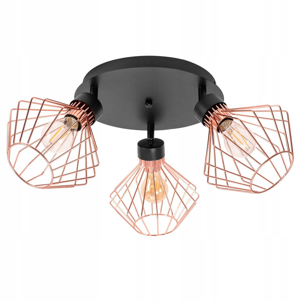 Lampa Potrójna Metalowa Loft Plafon Czarna Rose