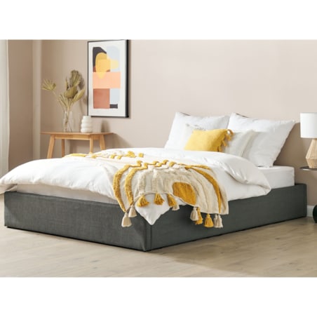 Łóżko z pojemnikiem tapicerowane 160 x 200 cm szare DINAN