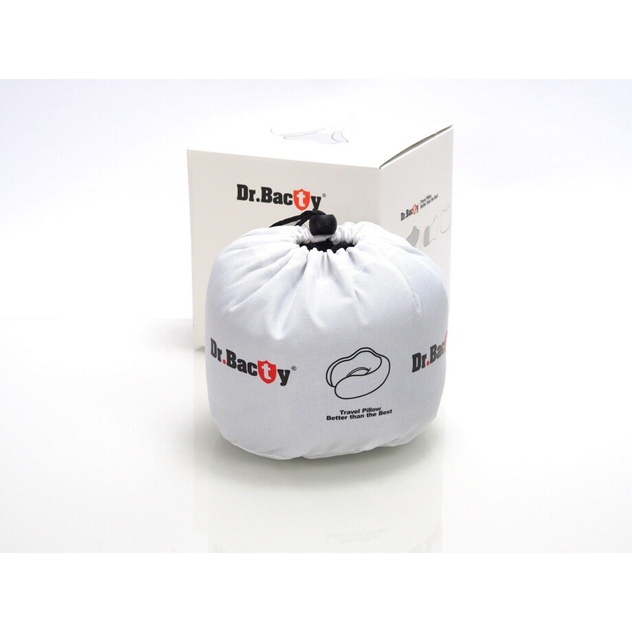 Poduszka podróżna na szyję Dr.Bacty - szara. Plus zatyczki do uszu i opaska na oczy