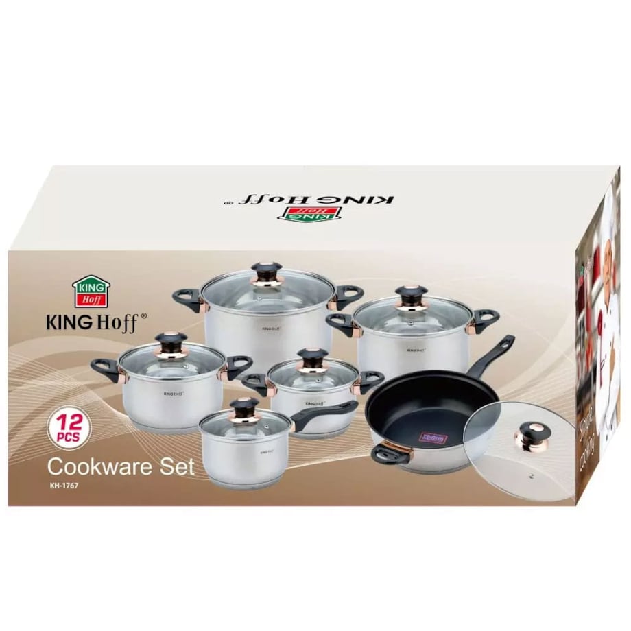 Zestaw garnków stalowych 12 ele. garnki na indukcję komplet Jumbo Rosegold KINGHOFF