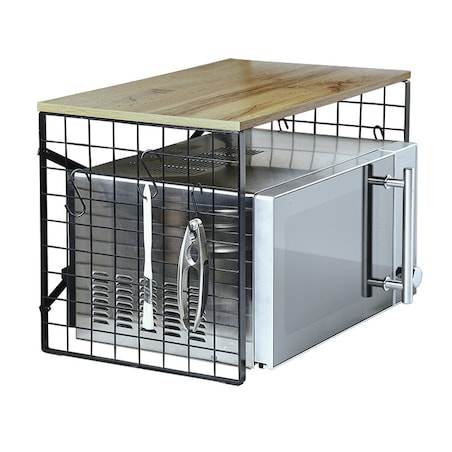 Metalowa półka kuchnna z haczykami i dębowym dekorem, 52 x 32,5 cm