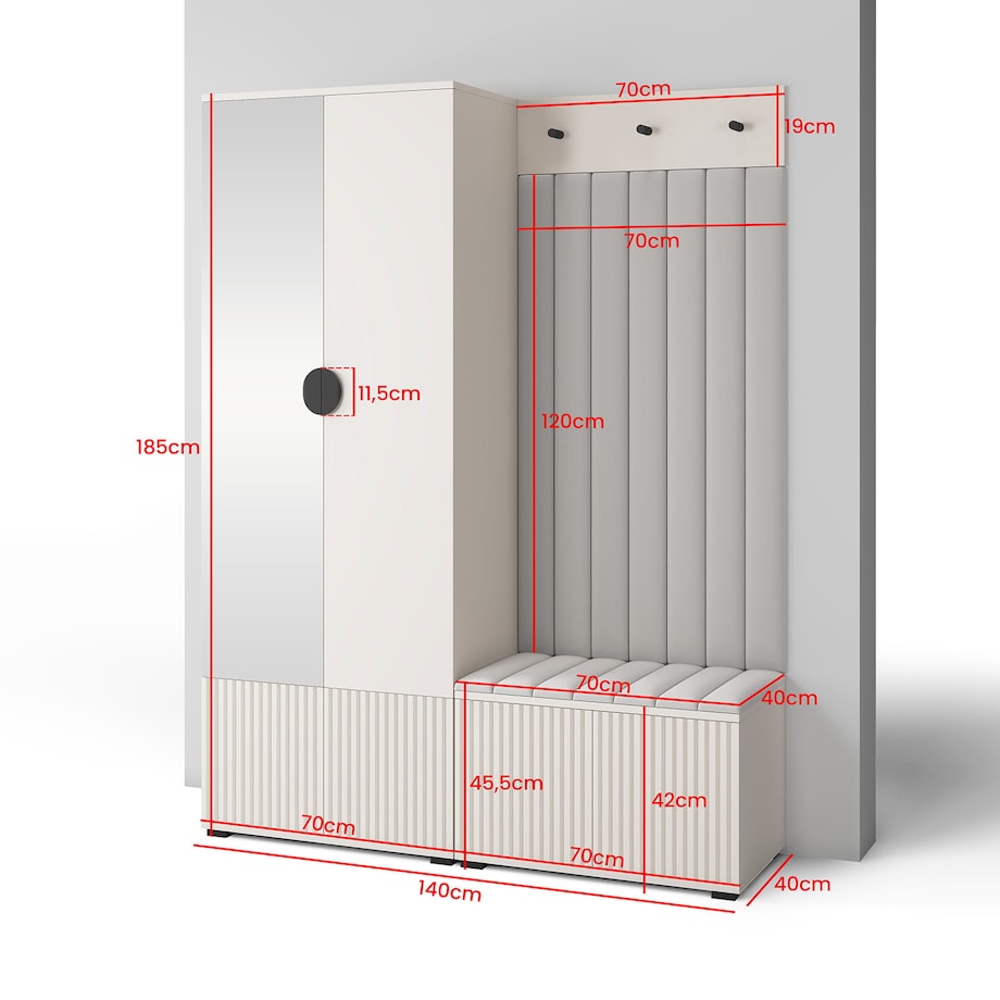 Szafa frezowana z lustrem szafka na buty Ritmo wersja 1 Trinity 19 Cashmere