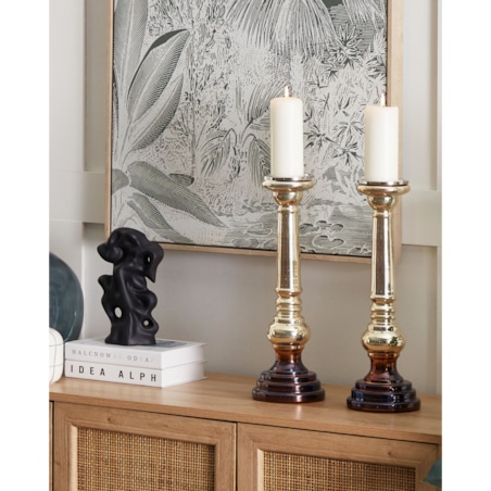 Zestaw dwóch świeczników szklanych 40 cm złoty IMARTI