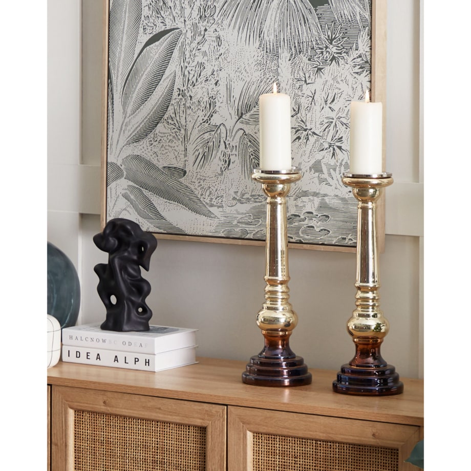 Zestaw dwóch świeczników szklanych 40 cm złoty IMARTI