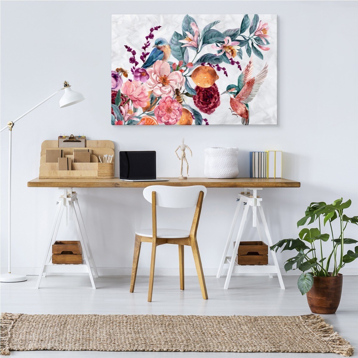 Obraz na Płótnie AKWARELA Koliber Kwiaty 3D 70x50cm