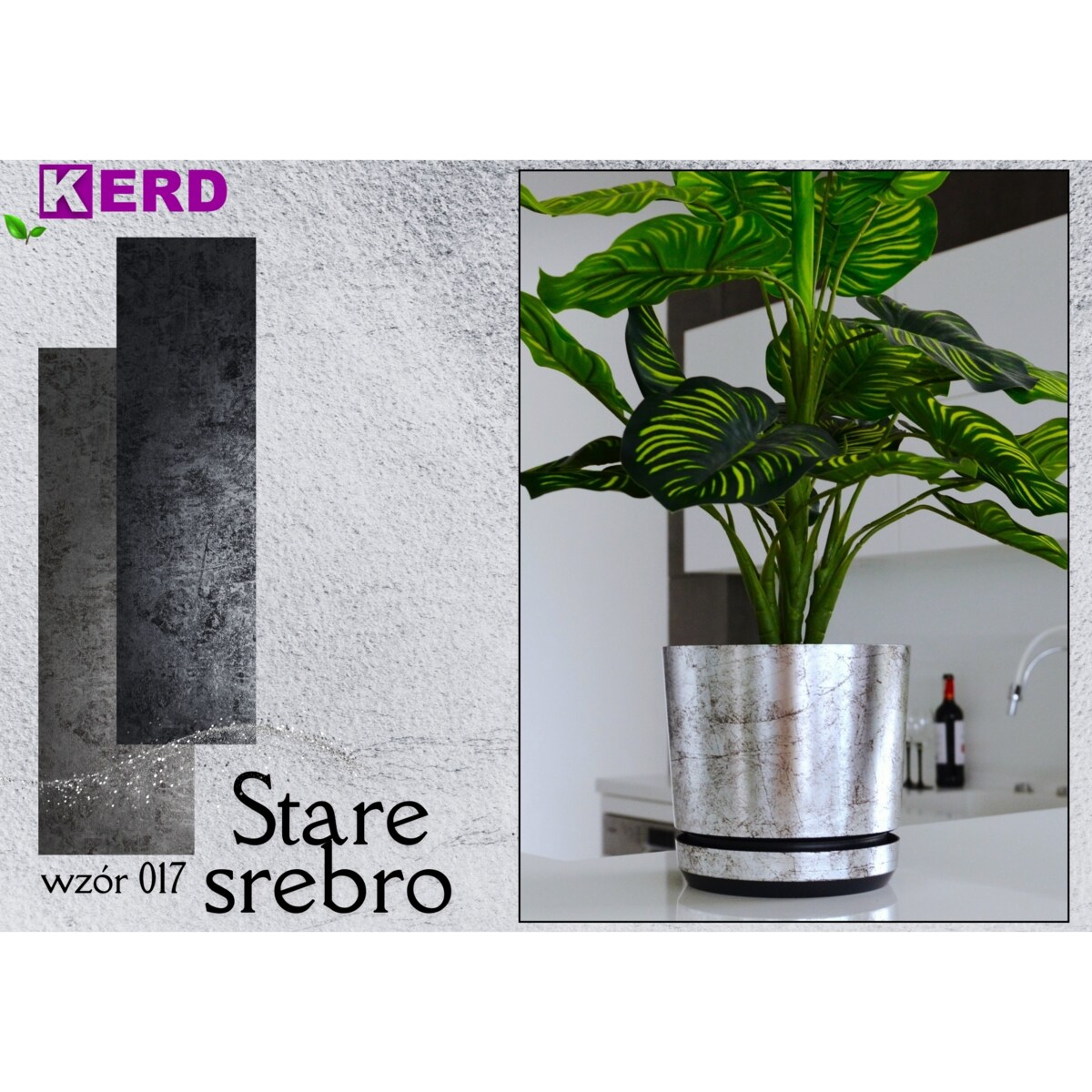 14 cm wzór STARE SREBRO Doniczka z podstawką klasyczna elegancka efekt kamienia skały