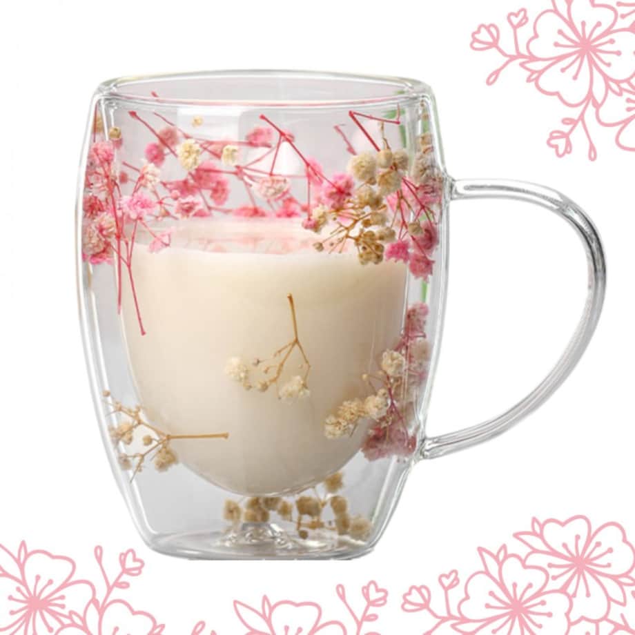 Szklanka termiczna z kwiatami w środku, gipsówka 300ml 1szt SZK78