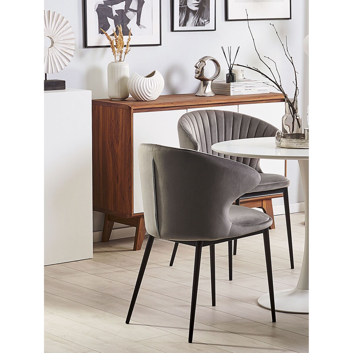 Zestaw 2 krzeseł do jadalni welurowy szary AUGUSTA