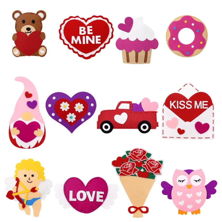 Walentynki - filcowy zestaw do szycia DIY - 12 elementów