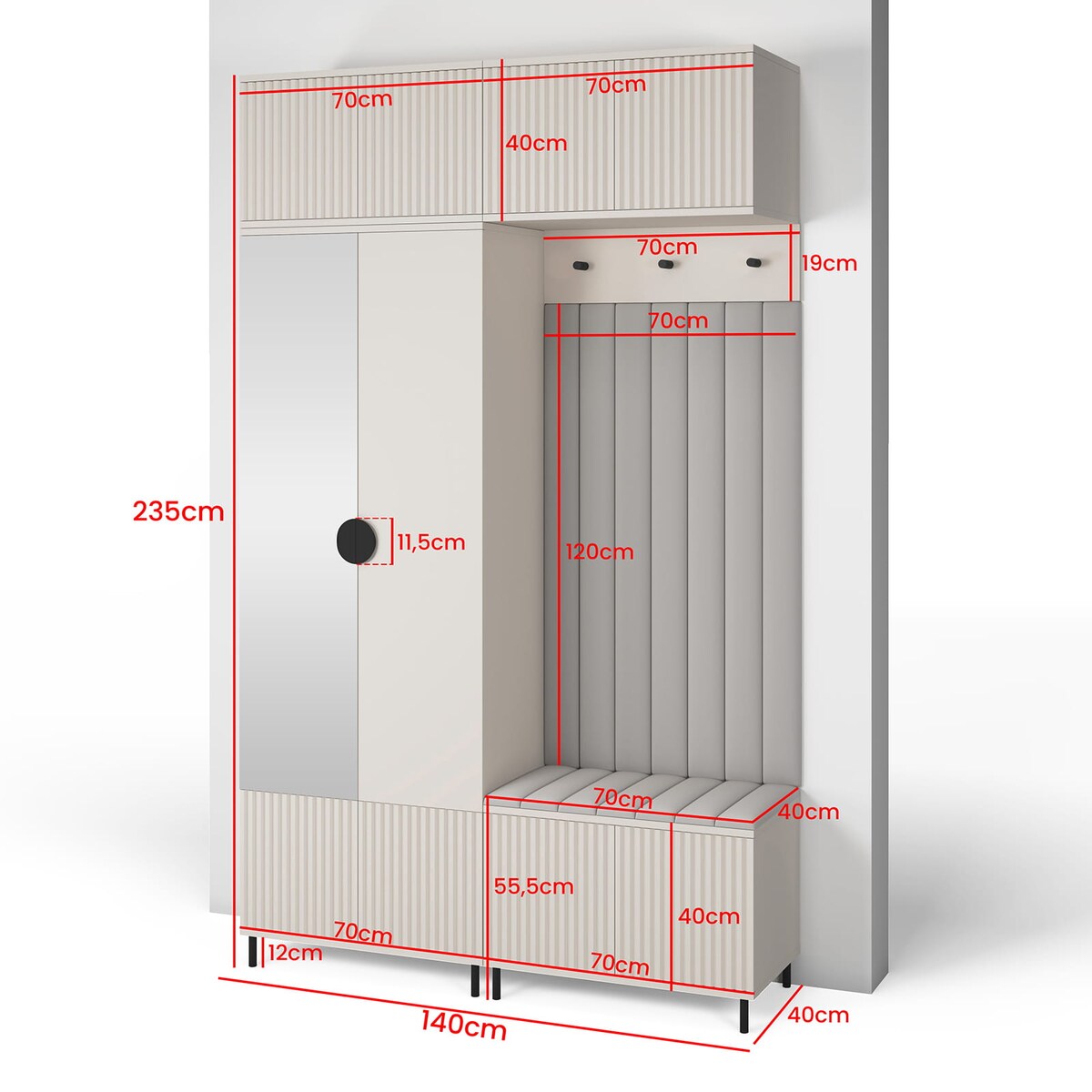 Garderoba Ritmo wersja 2 z lustrem i panelami Trinity 06 Cashmere