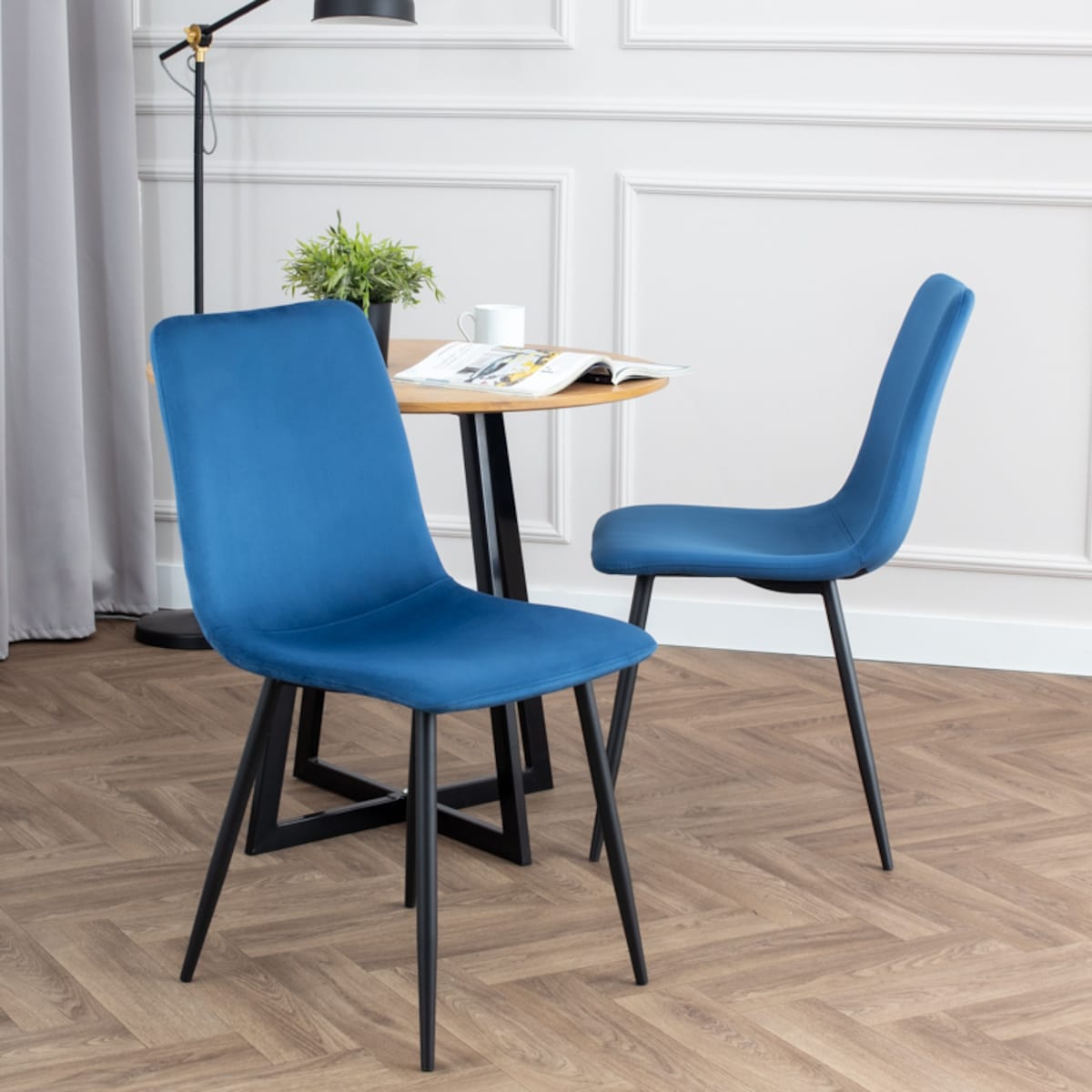 Krzesło tapicerowane klasyczne welurowe granatowe gładkie do salonu jadalni