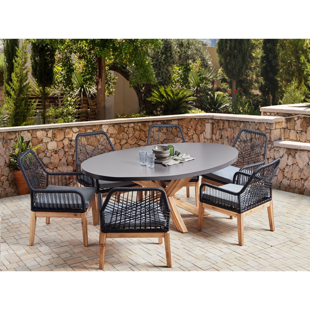 Zestaw ogrodowy dla 6 osób ORISTANO z poduszkami Beton Czarny