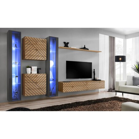 Meblościanka SWITCH LAMEL XVI dąb wotan/szara