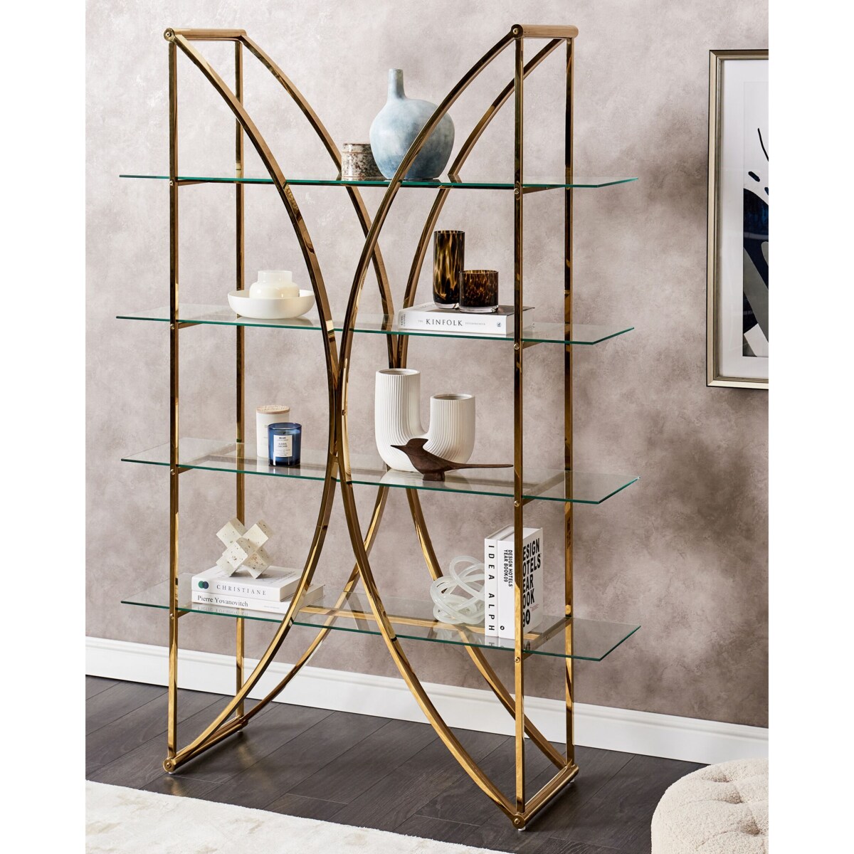 Regał 4 półki HOLLOW Metal 175 cm Złoty