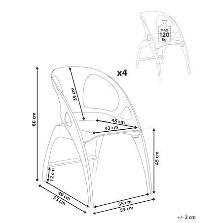 Zestaw 4 krzeseł ogrodowych NEMI Składane Szary