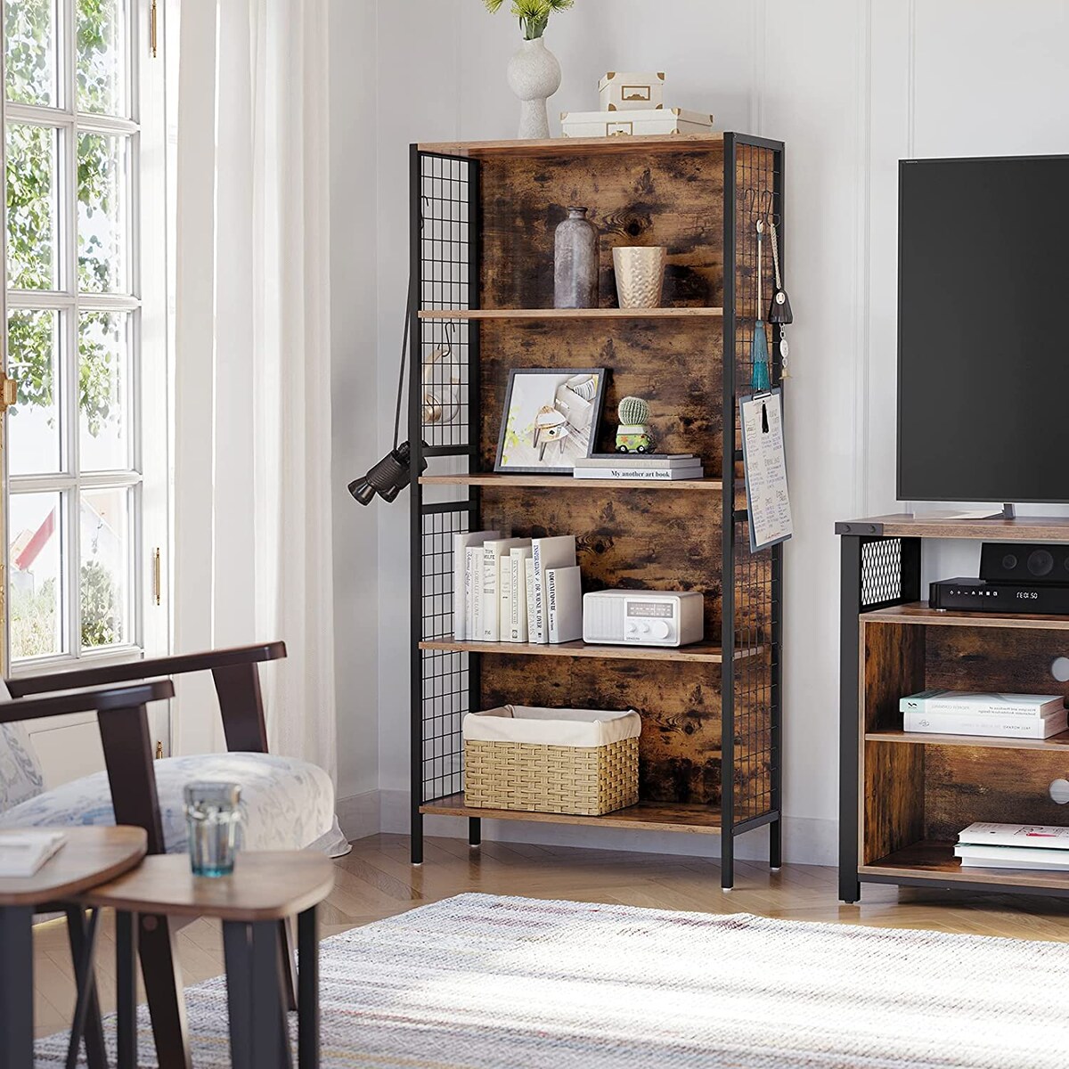 Regał Półka Na Książki 74X30X155 Cm Rustykalny Brąz, Czarny