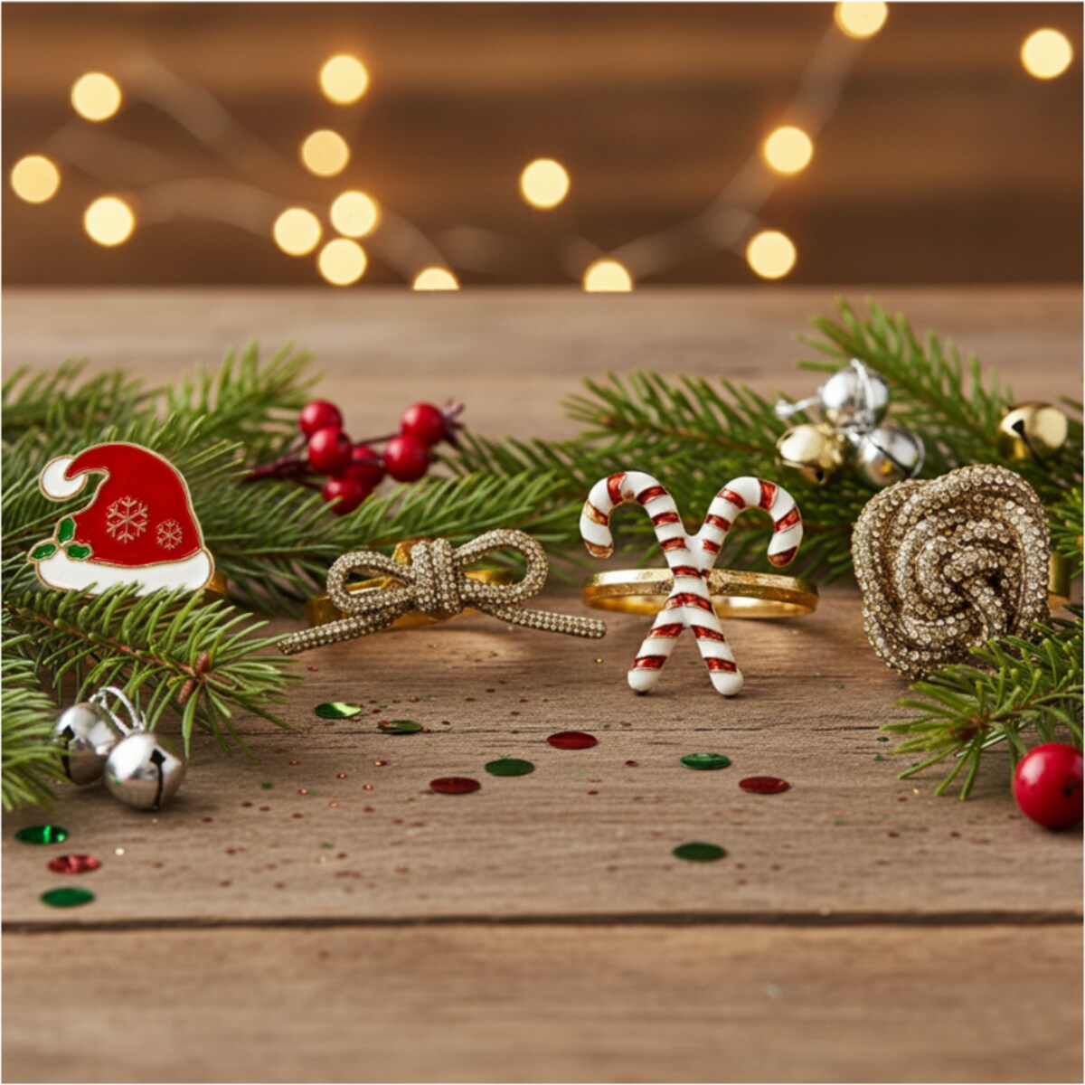 Obrączki Na Serwetki Klamry Pierścienie Do Serwetek Zestaw 4 Szt Wzór Czapka Mikołaj