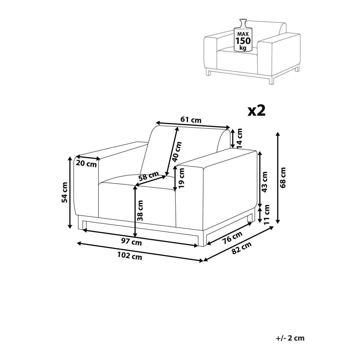 Zestaw 2 foteli ogrodowych beżowy z białym ROVIGO