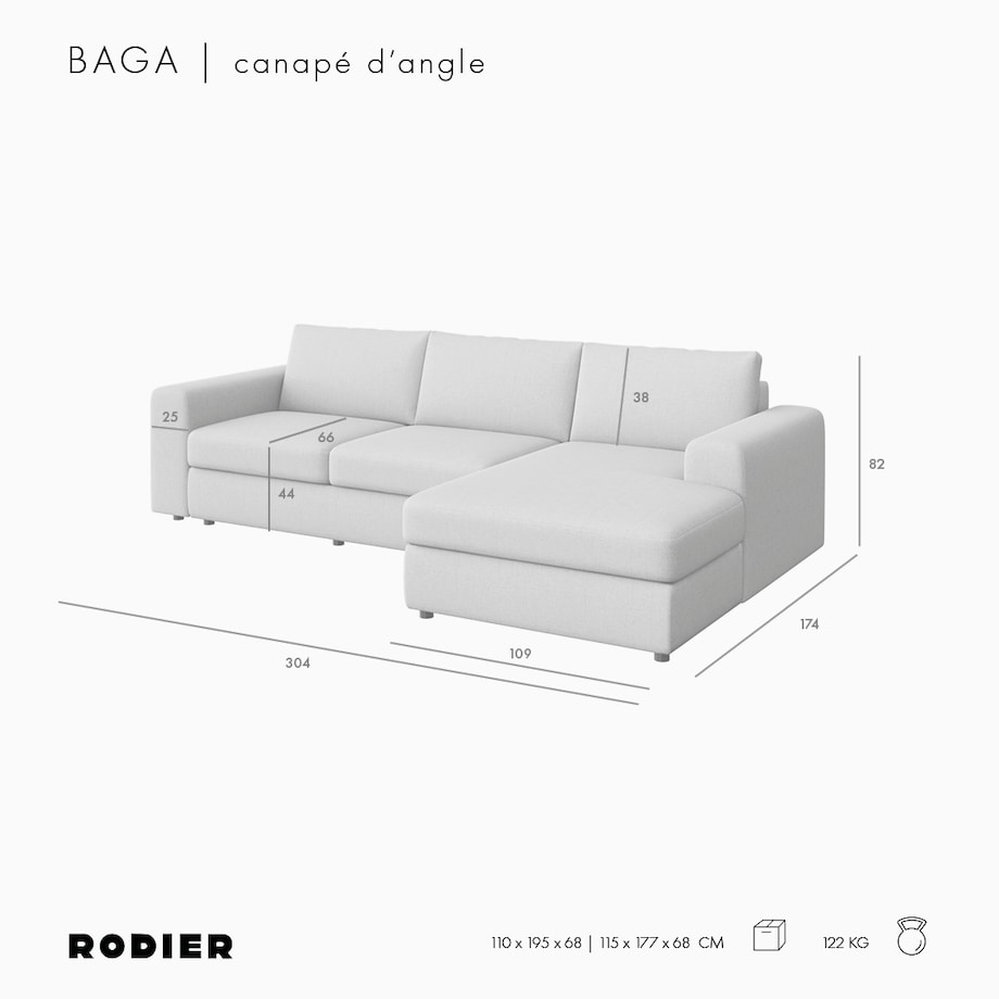 Sofa narożna prawa Baga XL camelowa