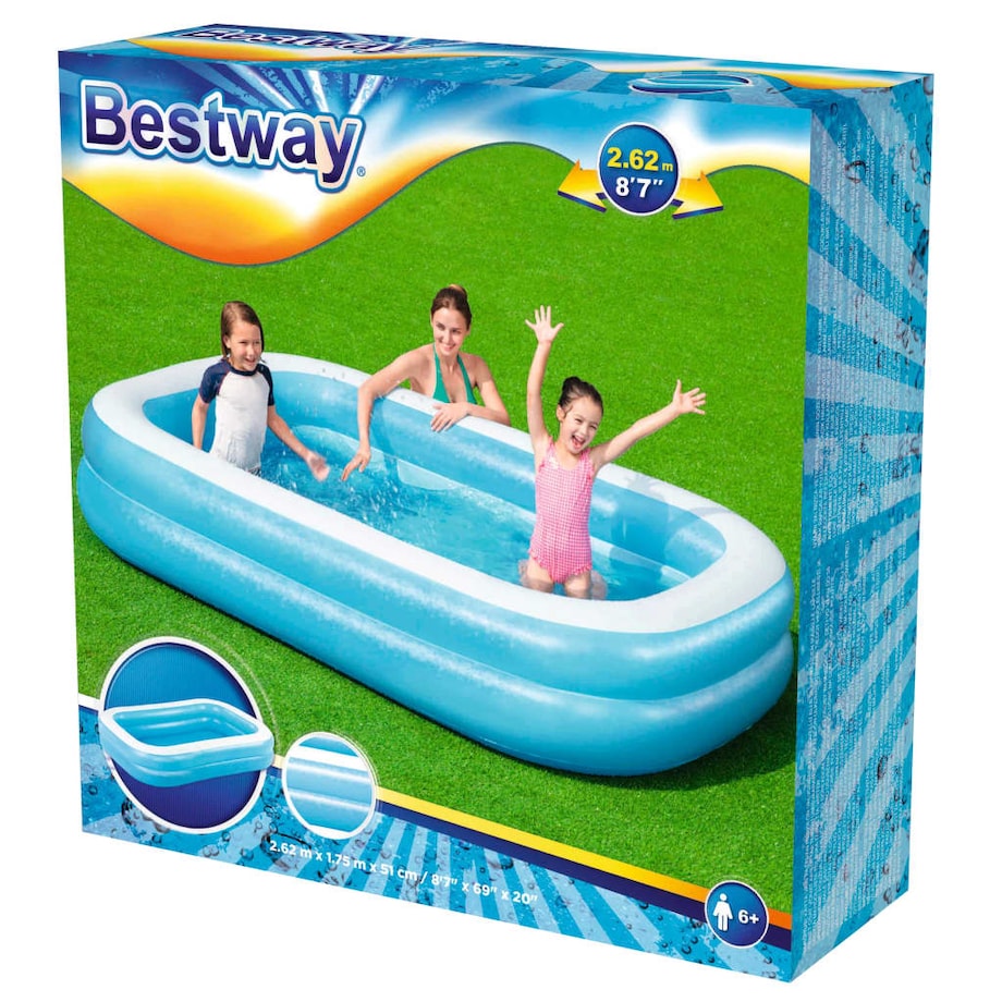 Bestway Basen rodzinny, prostokątny, 262x175x51 cm, niebiesko-biały