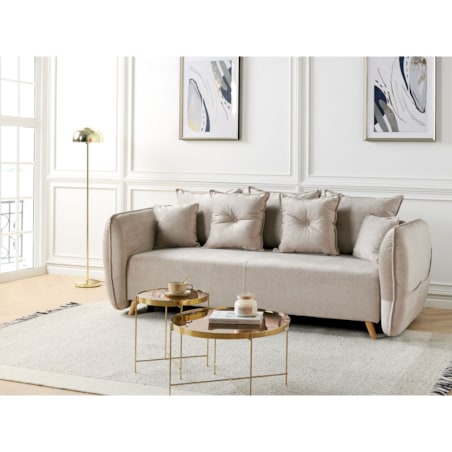 Sofa rozkładana welurowa z pojemnikiem beżowoszara VALLANES