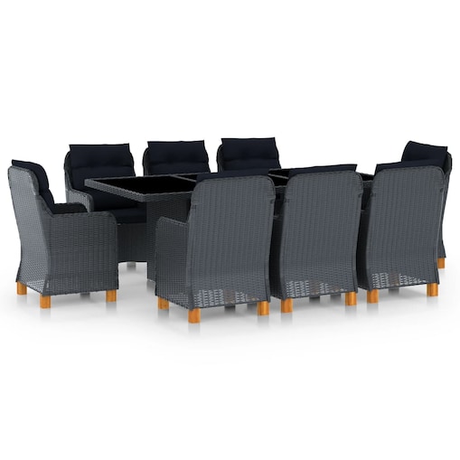 vidaXL 9-cz. zestaw mebli ogrodowych, poduszki, rattan PE, ciemnoszary