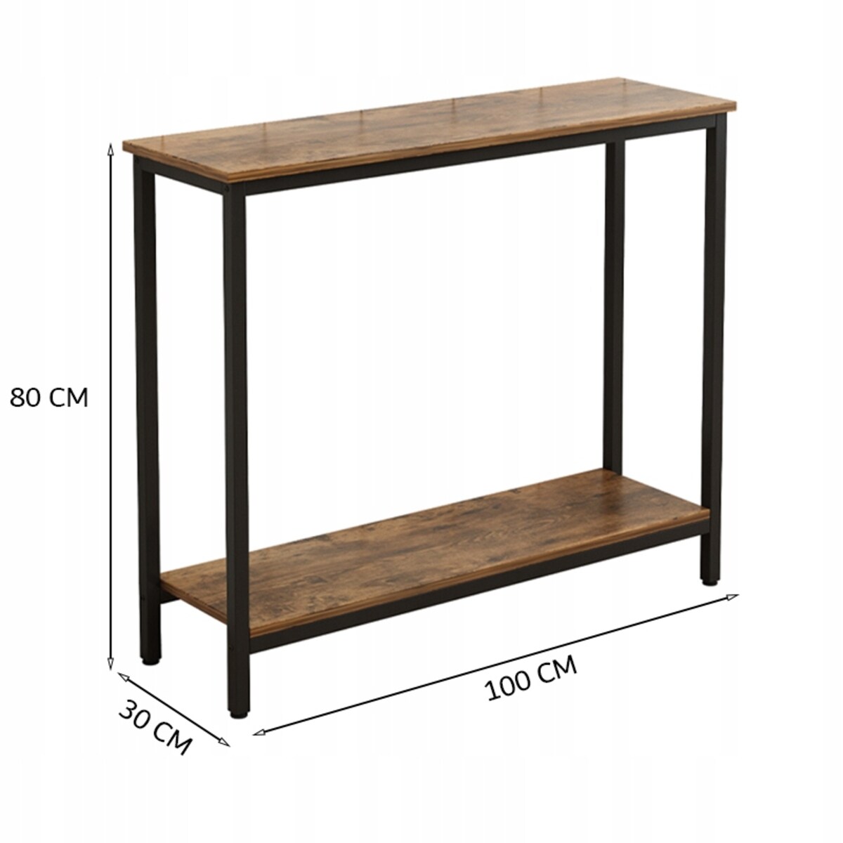 Konsola Stolik Regał Z Półką Loft Industrialny Rustykalny Brąz Szafka 100cm