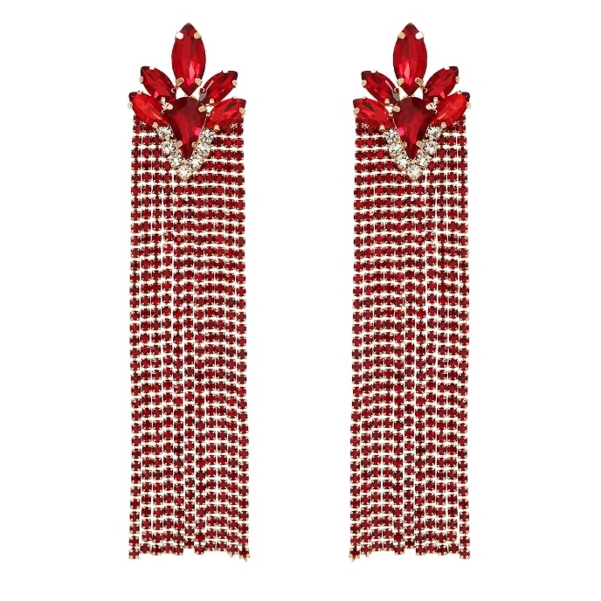 Długie wiszące nitki cyrkonii czerwone kolczyki z kryształkami błysk trendy