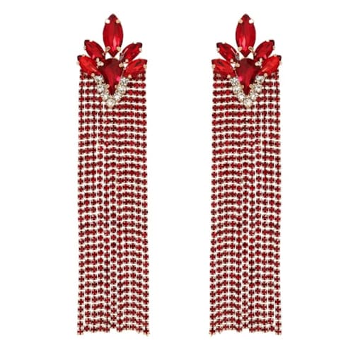 Długie wiszące nitki cyrkonii czerwone kolczyki z kryształkami błysk trendy