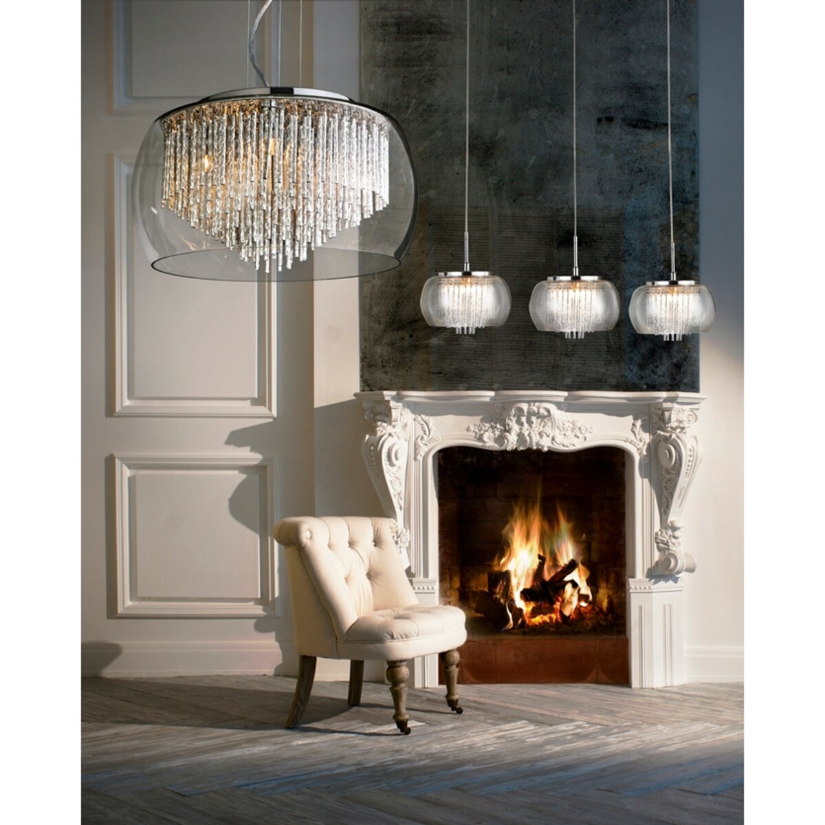 Sufitowa lampa szklana Rego do jadalni kryształki chrom