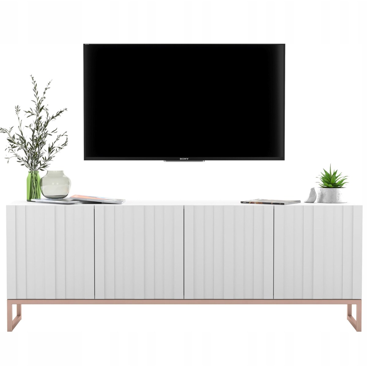 Szafka RTV Glamour Nowoczesna Komoda RTV Biały Mat 150 cm