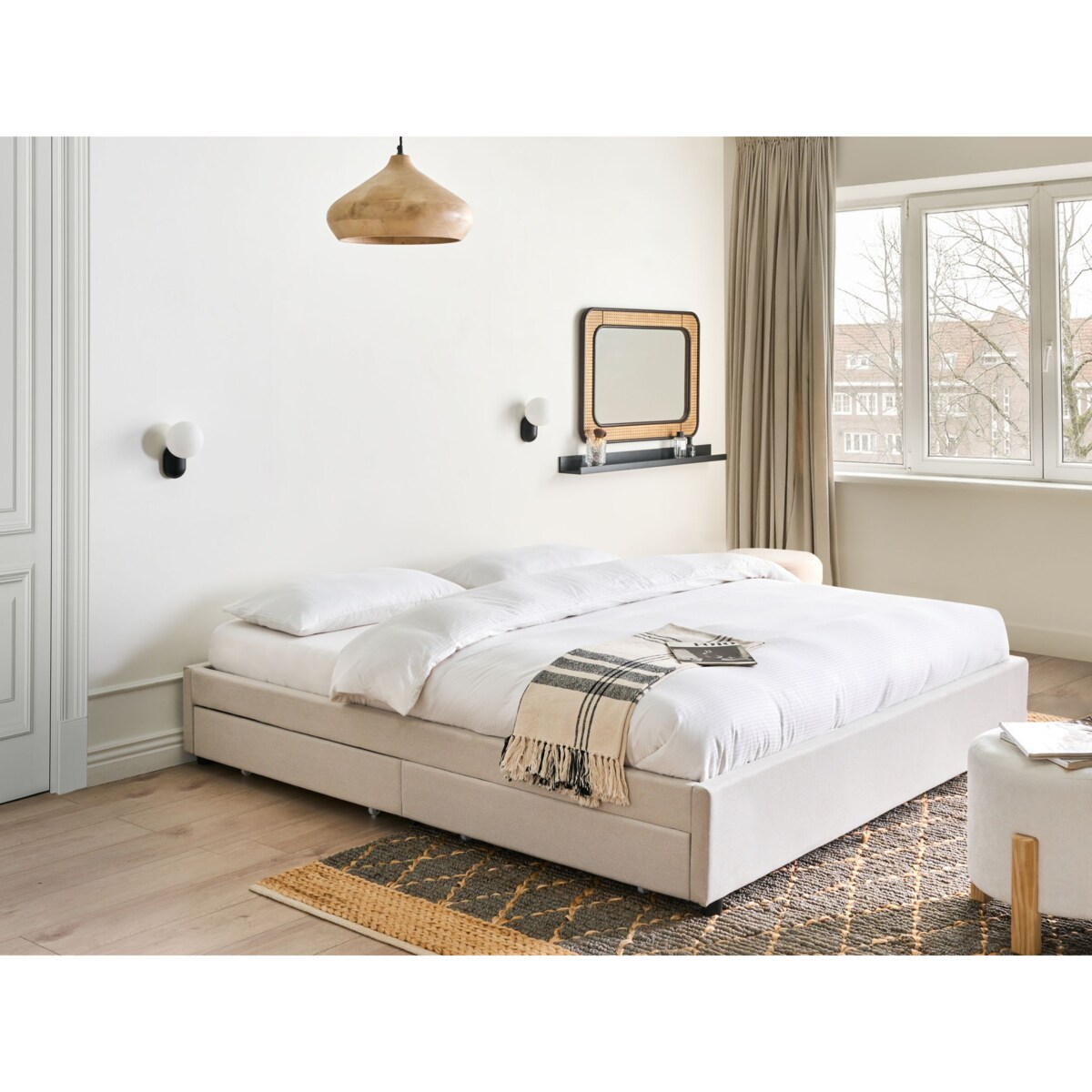 Łóżko z szufladami bez zagłówka PRADES 180 x 200 cm Jasnobeżowy