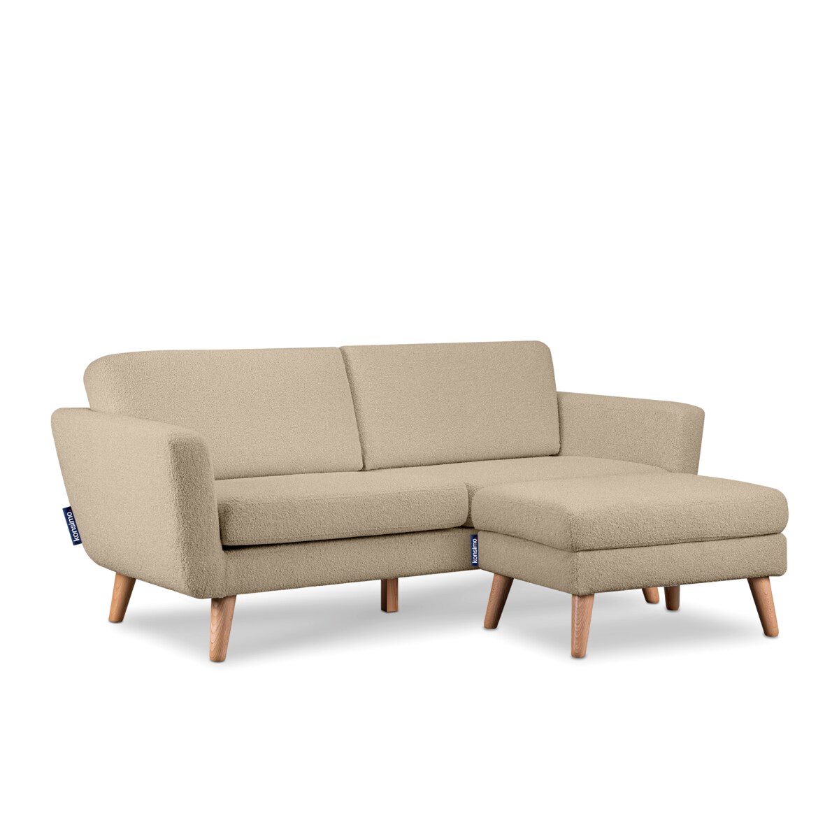 KONSIMO TAGIO Skandynawska 3-osobowa sofa z beżowej tkaniny jagnięcej