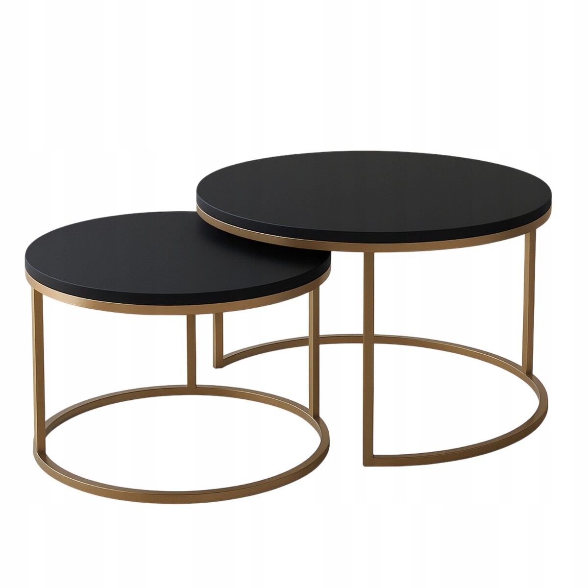 Zestaw 2 Stolików Kawowych Okrągłe INDUSTRIAL Czarny Złoty SOFT LOFT GOLD