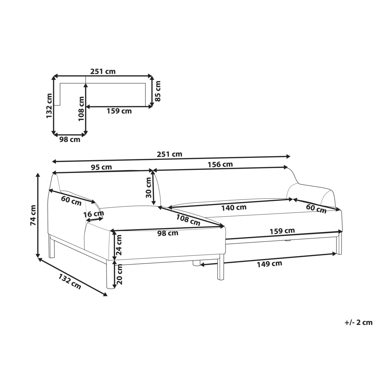 Sofa narożna prawostronna SOSJO Szary Tkanina