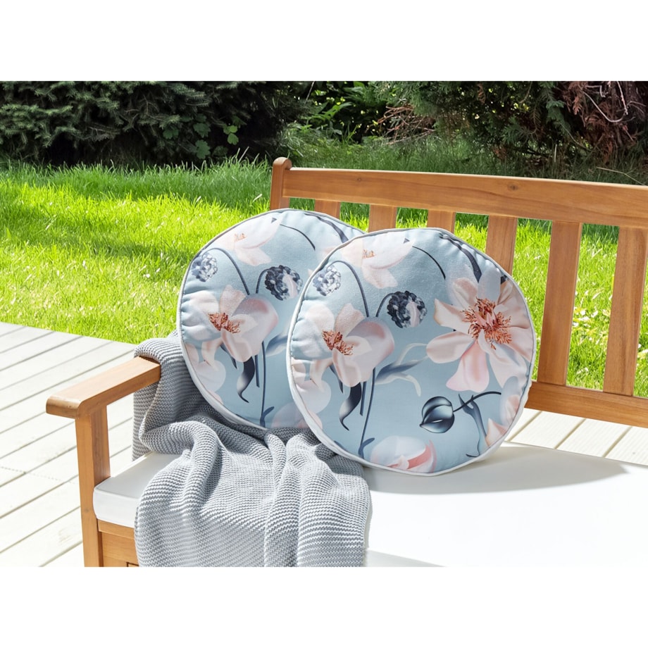 2 poduszki ogrodowe w kwiaty 40 cm niebieski APRICALE