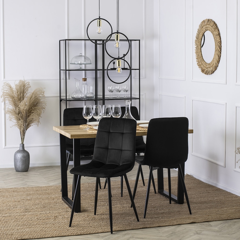 Krzesło Tapicerowane Pikowane Welurowe Kuchenne Do Jadalni Czarne PERU