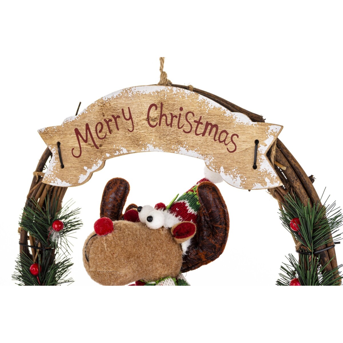 Dekoracja - figurka renifer w kole w czerwonym ubranku 47x33x10 cm