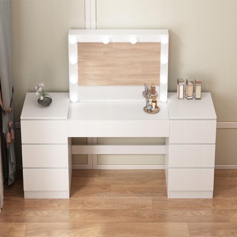 Toaletka z lustrem z szufladami biała do makijażu glamour nowoczesna loft