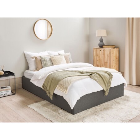 Łóżko z pojemnikiem tapicerowane 140 x 200 cm szare DINAN