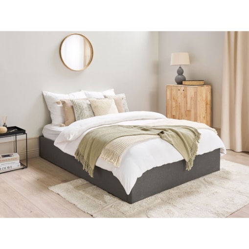 Łóżko z pojemnikiem tapicerowane 140 x 200 cm szare DINAN