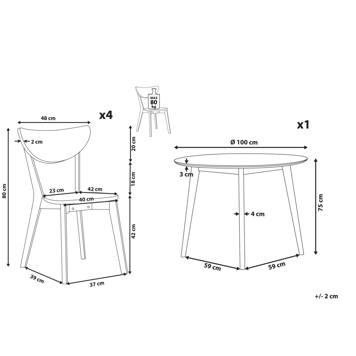 Zestaw do jadalni stół i 4 krzesła biały ROXBY