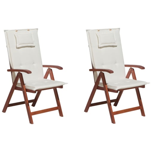 Zestaw 2 krzeseł ogrodowych drewno akacjowe z poduszkami białymi TOSCANA