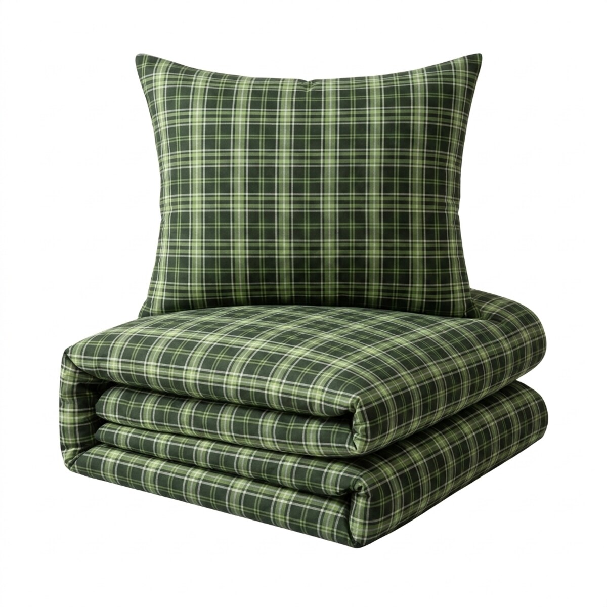 Komplet Pościeli Dwuosobowej Zielona Krata 140X200 Z 2 Poszewkami 70X80